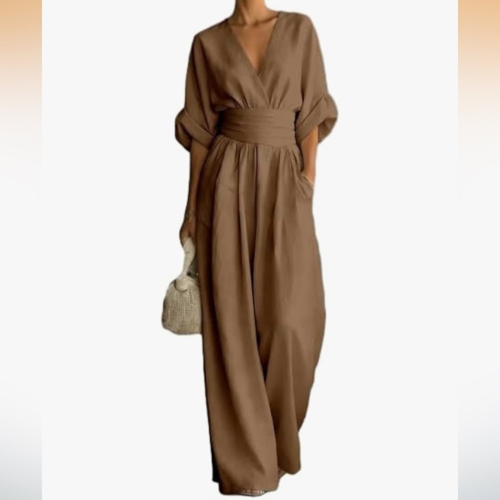 Belamoda Linen Blend Wide Leg Jumpsuit One Piece